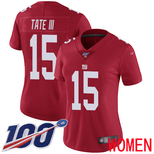 Women New York Giants #15 Golden Tate III Red Limited Red Inverted Legend 100th Season Football NFL Jersey